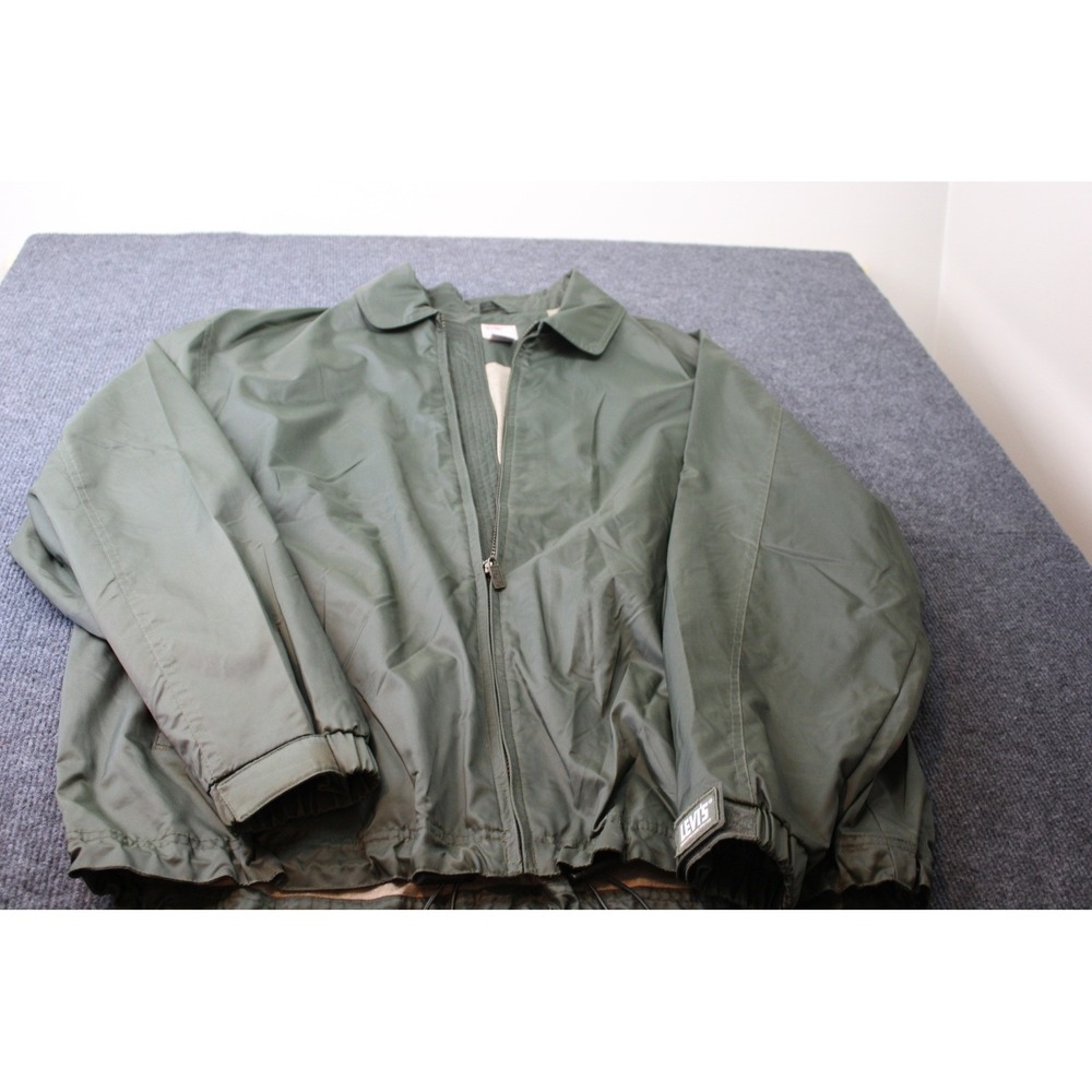 Levis Dry Goods Mens XL Green Full Zip Windbreaker Jacket Jersey Lined Pocket